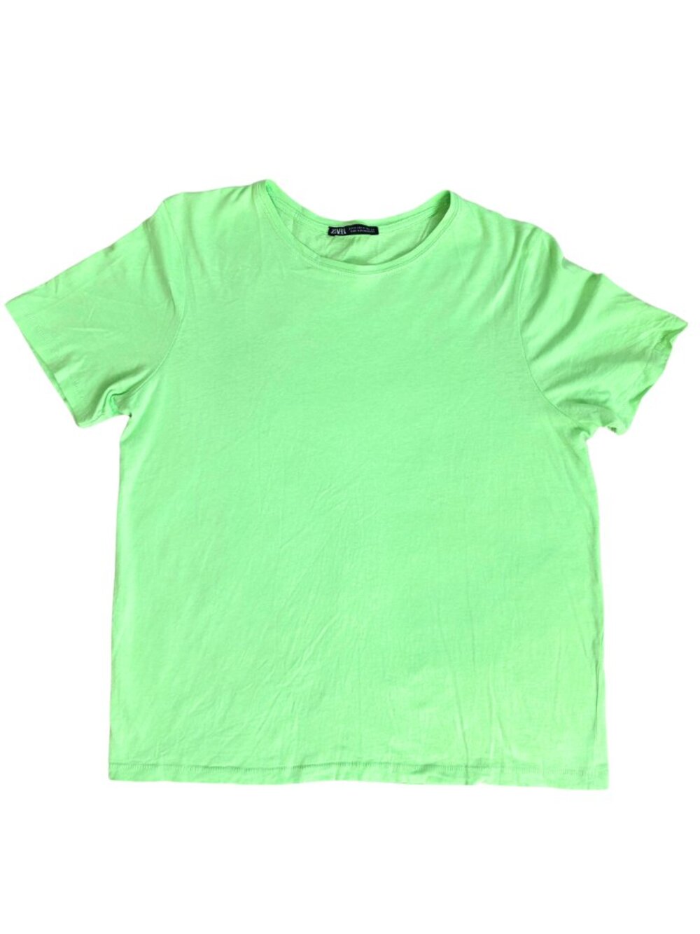 ZARA Neon Lime Green Short Sleeve Crew Neck T-Shirt Tee Medium